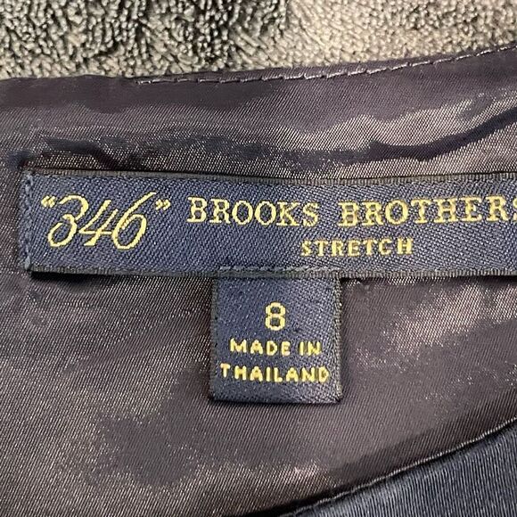 Brooks Brothers Navy Blue Beige Stretch 346 Sleeveless Sheath Dress Size 8 - Picture 3 of 7
